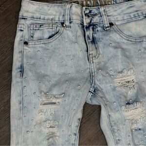VIP Pearl and Blue Vintage-Inspired Distressed Jeans